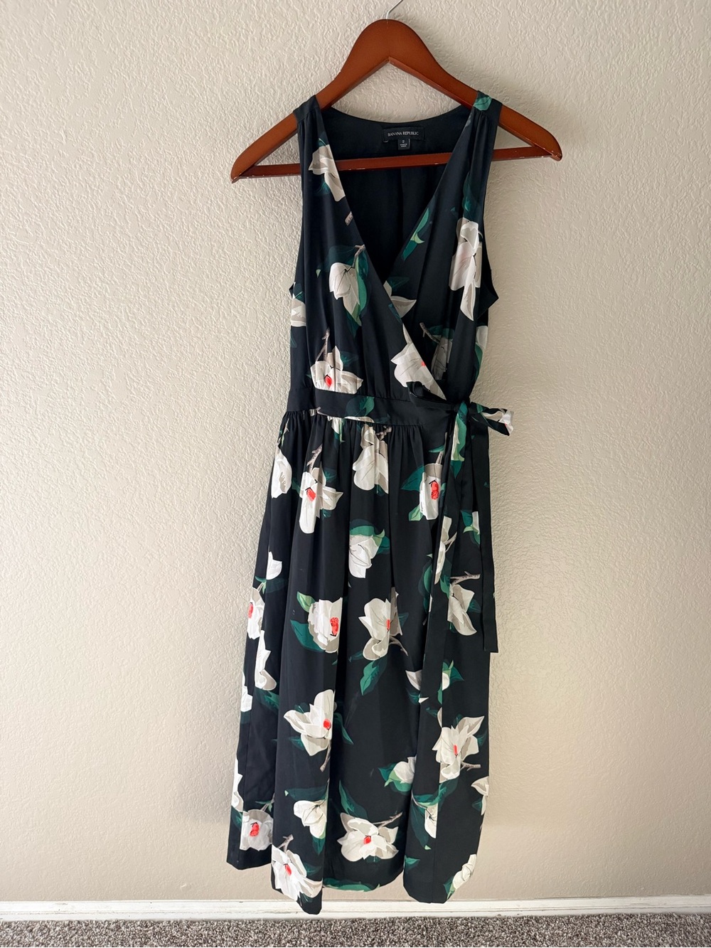 Banana Republic Black Floral Wrap Midi Dress